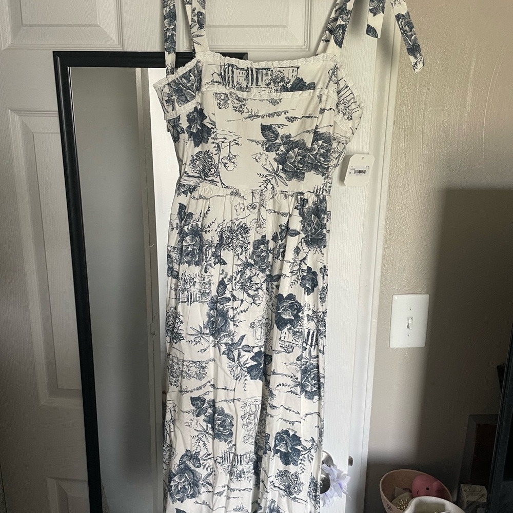 Altar’d State Floral Print Dress in Blue and White